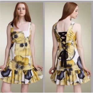 Leifsdottir Bellis Brushstroke Floral Back Corset Lace Up Dress Anthro Sz 6